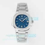 PPM Swiss Clone Patek Philippe Nautilus 7010 Blue Dial Diamond Quartz Lady Watch 